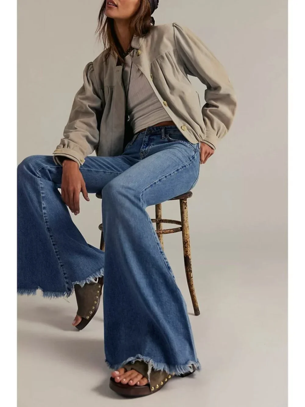 FREE PEOPLE Emre Low-Rise Flare Jeans in Poppy Blue Size US 28 NWT